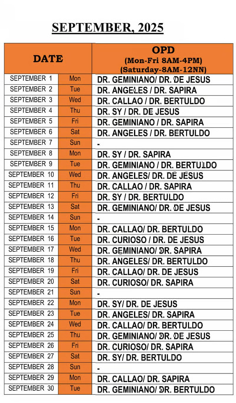 Monthly Doctor's Schedule