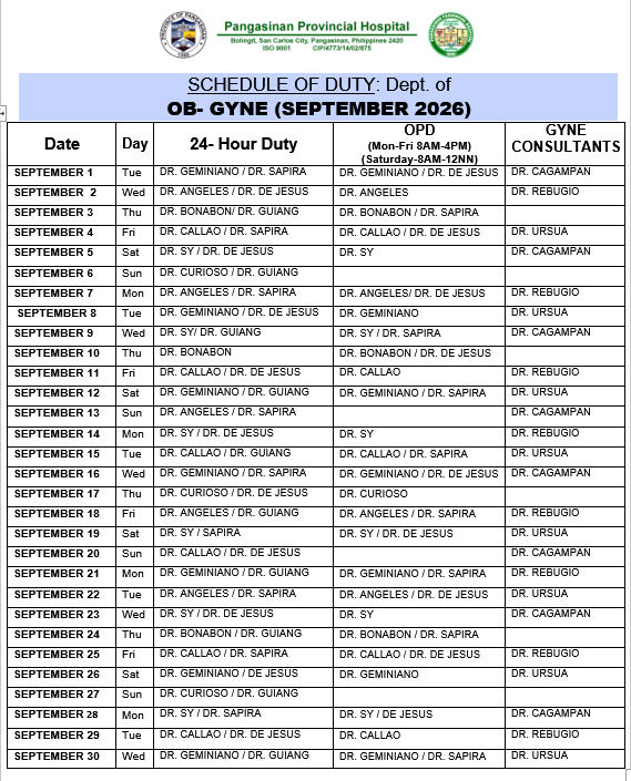 Monthly Schedule
