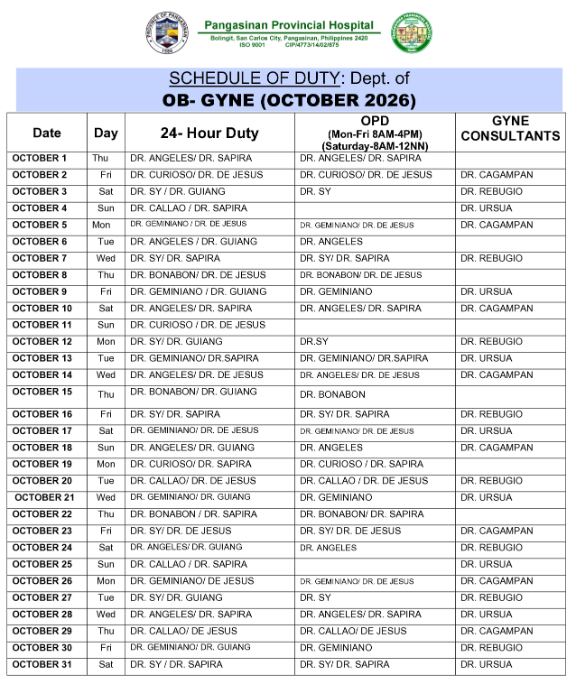 Monthly Schedule