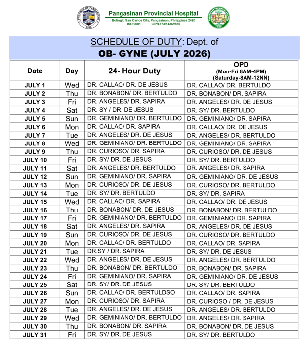 Monthly Schedule